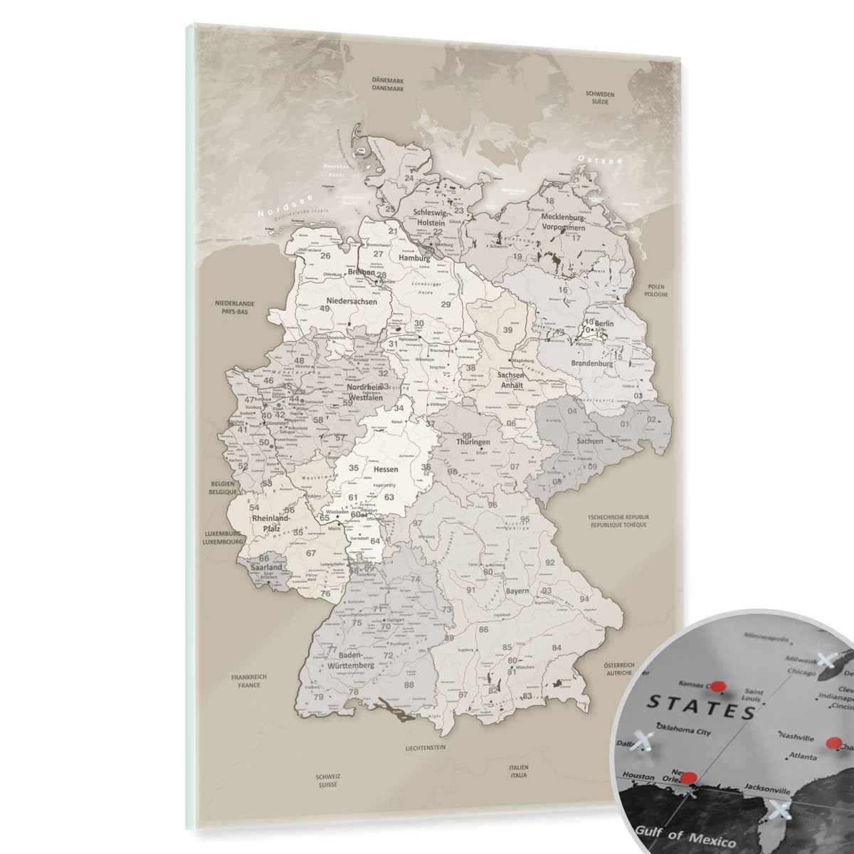 Magnetic glass picture - Germany map beige