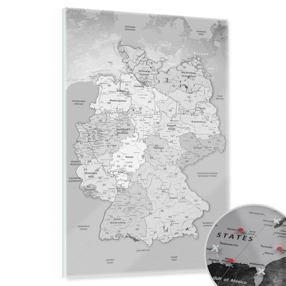 Magnetic Glass Picture - Germany Map Light Gray