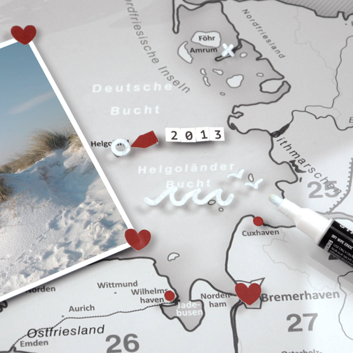 Magnetic Glass Picture - Germany Map Light Gray