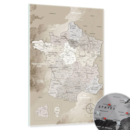 Magnetic Glass Picture - France Map Beige