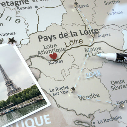 Magnetic Glass Picture - France Map Beige