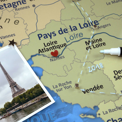 Magnetic Glass Picture - France Map Blue Ocean