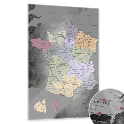 Magnetic Glass Picture - France Map Noble Gray