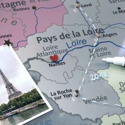 Magnetic Glass Picture - France Map Noble Gray