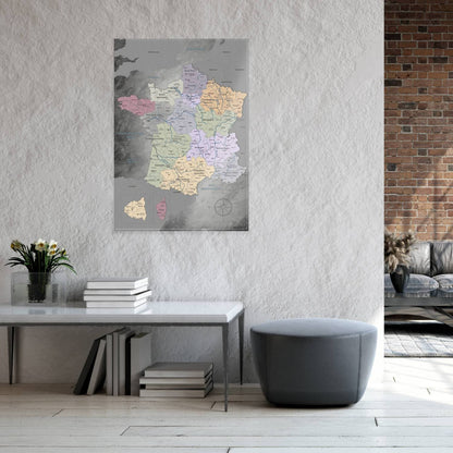 Magnetic Glass Picture - France Map Noble Gray