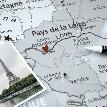 Magnetic Glass Picture - France Map Light Gray