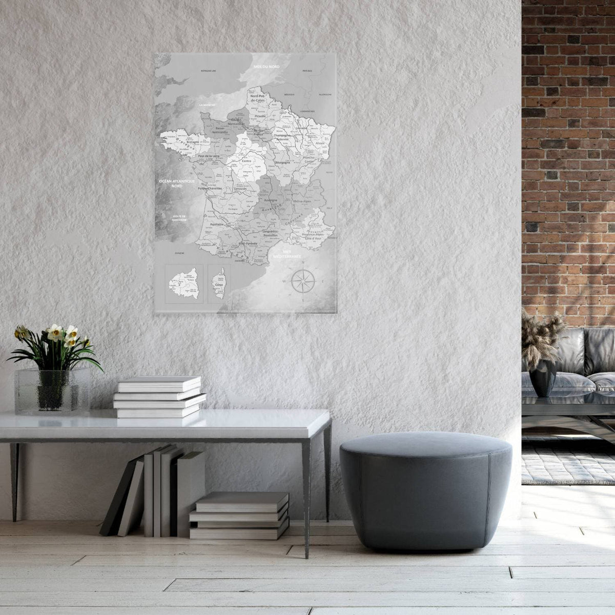 Magnetic Glass Picture - France Map Light Gray