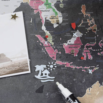 Magnetic Glass Picture - World Map Graphite