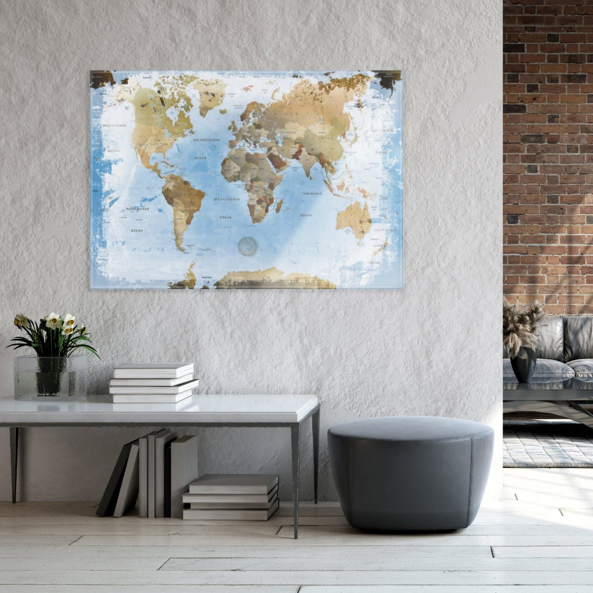 Magnetic Glass Picture - World Map Ice