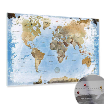 Magnetic Glass Picture - World Map Ice