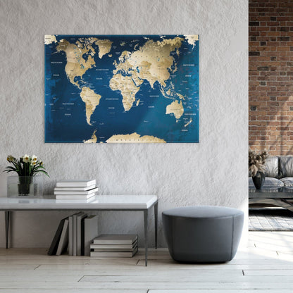 Magnetic Glass Picture - World Map Ocean - German