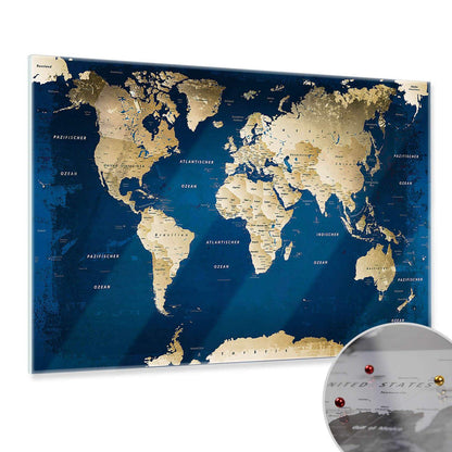 Magnetic Glass Picture - World Map Ocean - German