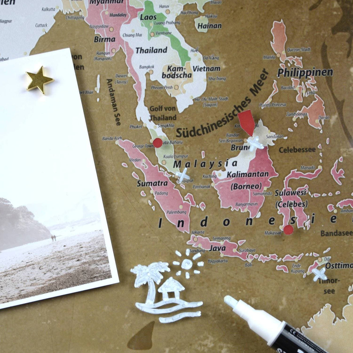 Magnetic Glass Picture - World Map Oldstyle